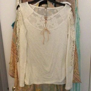 New S free people crochet lace white knit top